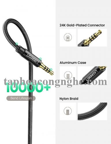 Ugreen 60845 0.5M màu đen 3.5mm 3 ngấn nối dài Cáp âm thanh dây bện nylon 50cm hỗ trợ micro AV118 30060845